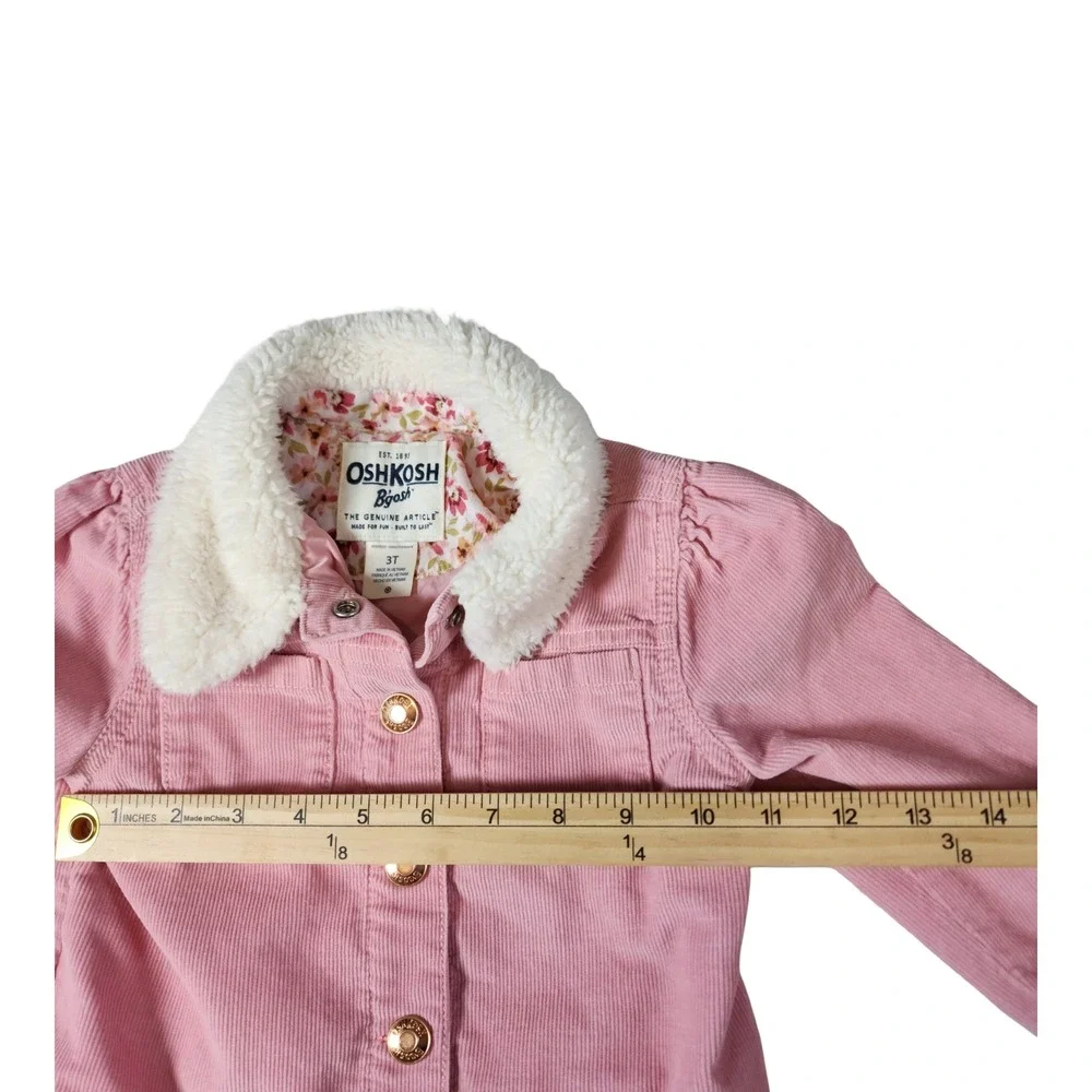 OshKosh Bgosh Toddler Girls Pink Corduroy Jacket Faux Shearling Collar 3T‎